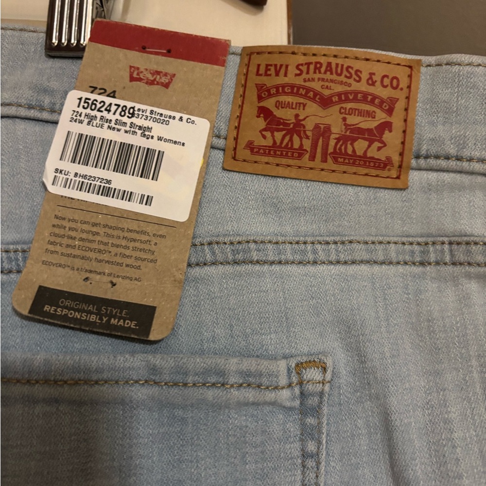 NWT Levi’s High Rise Slim Straight Blue Jeans. 724. Size 24W. Light Blue.